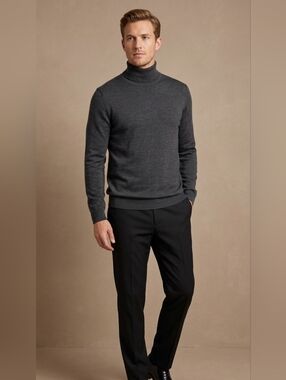 $80 Alfani Mens Merino Wool-Blend Turtleneck Sweater Shirt